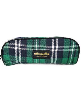 Betseyville by Betsey Johnson Green Plaid Makeup Bag Cosmetic Pouch Y2K Tartan